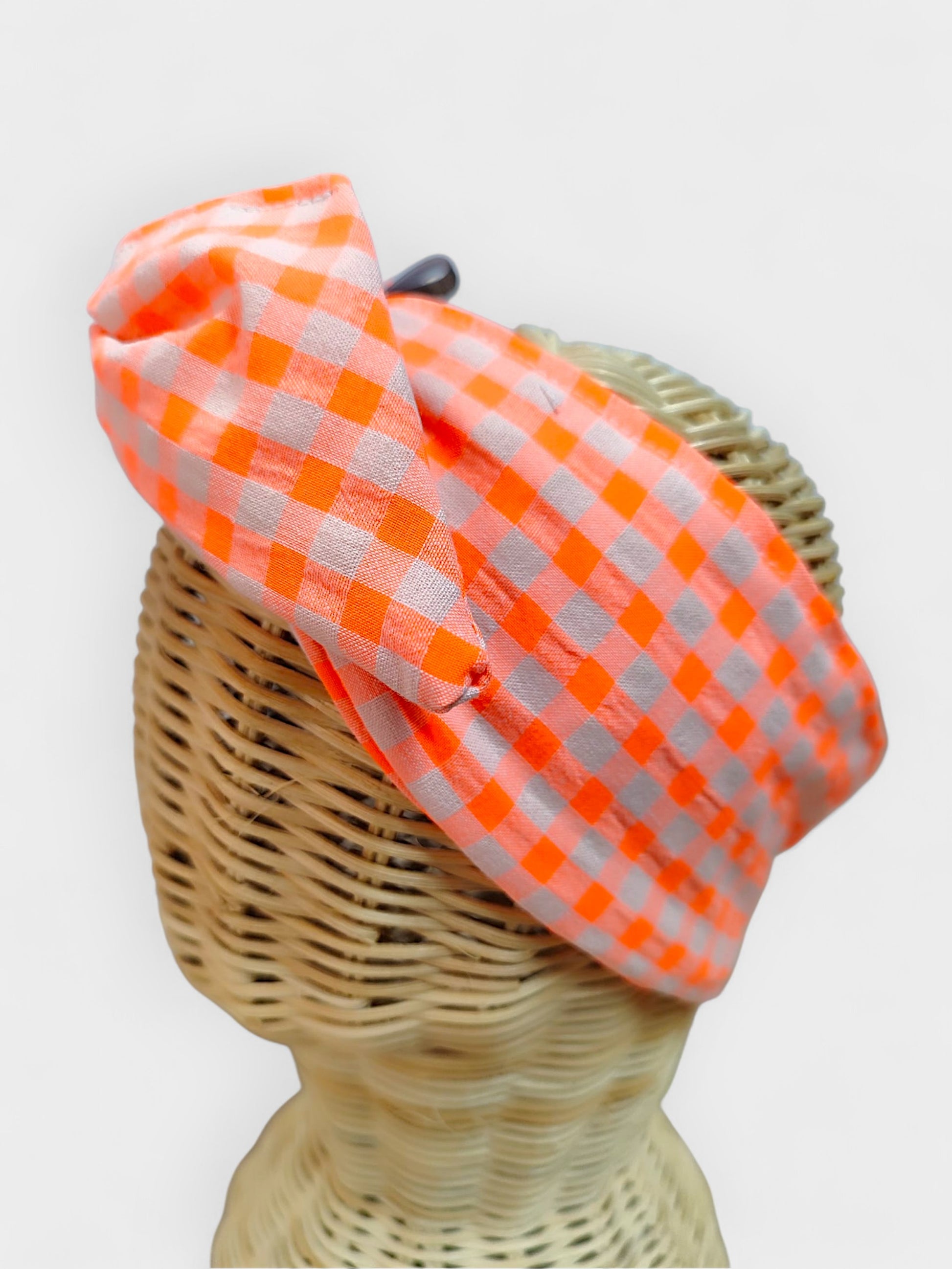 Diadema de tela Vichy Naranja Fluor