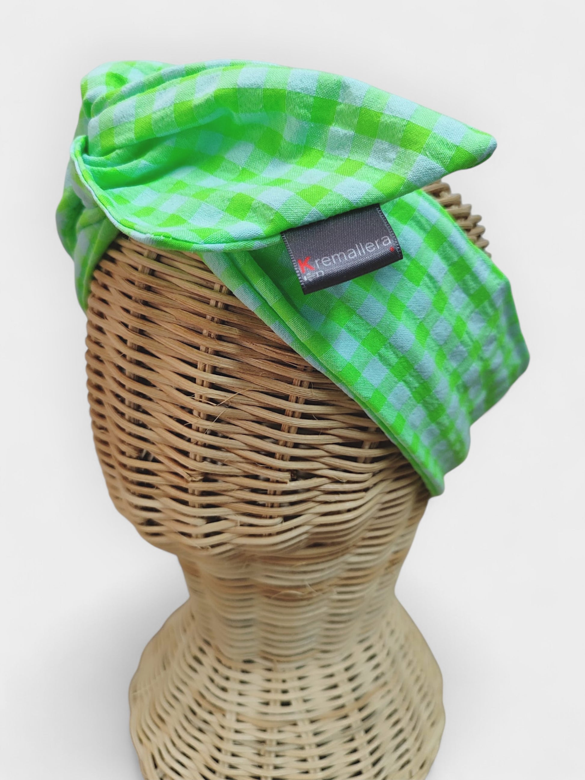Diadema de tela Vichy Verde Fluor